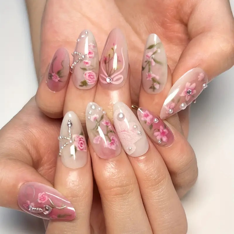 Pearls and Petals Press On Nails