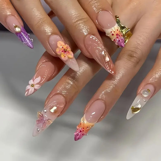 Flowers on The Brain Press On Nails