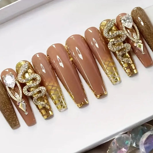 Golden Snake Press On Nails