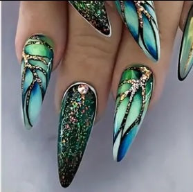 Green Marble Press On Nails